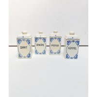 Antik Keramik Gewürz Dosen Von Staffel Steingutfabrik , Blau - Weiss /Zimmt/Pfeffer Kümmel Aufbewahrung /Vorratsschrank/ Küchenschrank von LASTWALLFLOWER