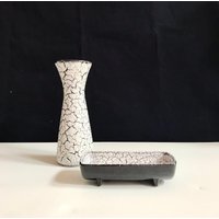 Vintage Keramik Jasba Cortina Vase in Rissoptik, Modell 002/19 Mit Ablageschale/Craquele Optik von LASTWALLFLOWER