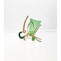 Vintage Mid Century Salzstangen Glas/Behälter Für Snacks, Messing Gestell - Grün von LASTWALLFLOWER