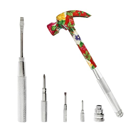 6-in-1 Blumenhammer & Schraubendreher-Werkzeug, All-in-One-Schraubendreher-Hammer-Werkzeug-Set mit Schraubendreher, bestes Geschenk für Geburtstag, Valentinstag, Erntedankfest, Halloween (rot) von LASUND