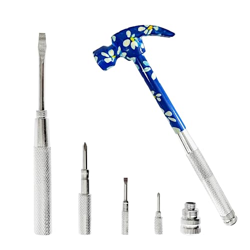 Multifunktionaler 6 in 1 Floral Hammer und Schraubendreher Werkzeug, Multitool Hammer, Campinghammer, Nagelhammer, handlicher Hammer, Zaumzeug, Hämmer Werkzeuge, kleiner Hammer für Frauen (Blau) von LASUND