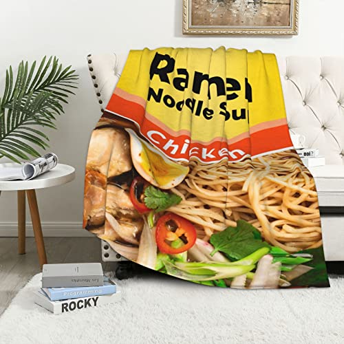 LASWEGA Ramen-Decke mit Ramen-Huhn-Geschmack, Nudel-Suppen-Überwurf, Flanell-Fleece, Klimaanlage, Steppdecke, bestes Geschenk, leichte, gemütliche Plüschdecke für Sofa, Schlafzimmer, 152.4x127 cm von LASWEGA