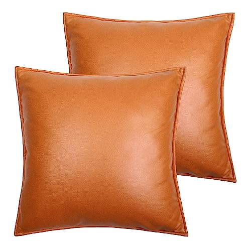 LAT 2 Set Kunstleder Kissenbezug 40x40cm Dekorative Überwurf-Kissenbezüge, Wasserdicht, Langlebig, Kissenhülle für Sofa, Couch, Bett, Stuhl, Autositz (Orange) von LAT LEE AND TOWN