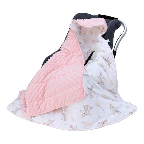 LAT Baby Einschlagdecke Babyschale - Decke Kinderwagen 90x90cm 100% Baumwolle Universal Babydecke Doppelseitig für Buggy Autositz (Winter, Kaninchen-B) von LAT LEE AND TOWN