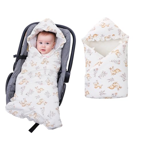 LAT Einschlagdecke für Babyschale, 90 * 90CM Universal Babydecke für Neugeborene, Kuscheldecke mit Kapuze Babydecke für Kinderwagen Buggy Autositz (REH) von LAT LEE AND TOWN