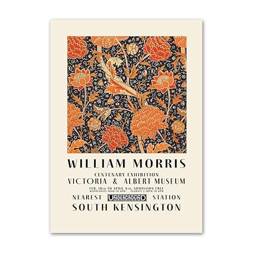 LATAFA Berühmtes William Morris Poster und Drucke Rote Blume Leinwand Wandkunst William Morris Gemälde William Morris Bilder für Home Decor 50x70cm Kein Rahmen von LATAFA