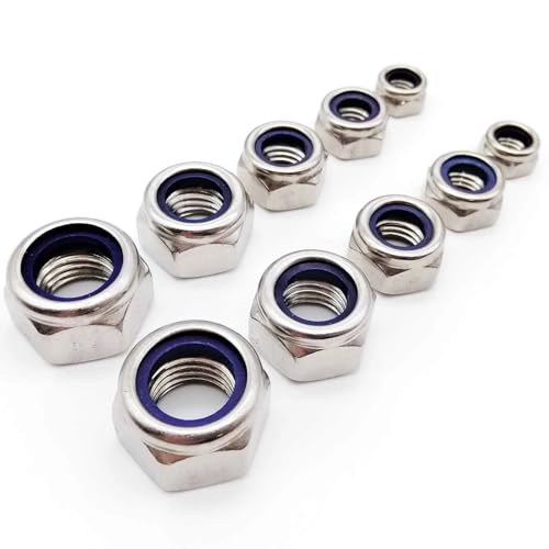 Sicherungsmuttern 2/5/20/25/50 Stück M2 M2.5 M3 M3.5 M4 M5 M6 M8 M10 M12 M16 304 Edelstahl Sechskant-Sechskant-Nyloneinsatz Selbstsichernde Mutter Nylock-Kontermutter(20pcs M8) von LATEAU