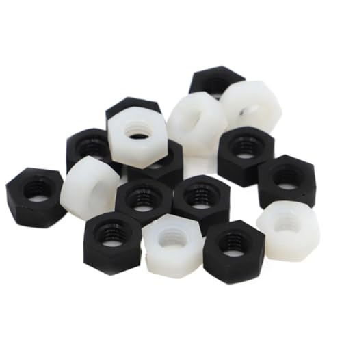 Sicherungsmuttern 20/50 stücke M2 M2.5 M3 M4 M5 M6 M8 M10 M12 Schwarz/Weiß Nylon Hex Mutter Hexagon Kunststoff Muttern(WHITE,M3 50pcs) von LATEAU
