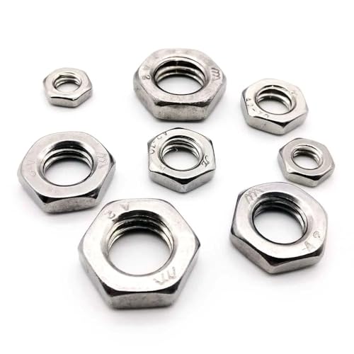 Sicherungsmuttern 5/50 Stück 304 Edelstahl Sechskantmuttern mit dünner Innensechskant for M2 M2.5 M3 M4 M5 M6 M8 M10 M12 M14 M16 Schraubenbolzen(50pcs M6) von LATEAU