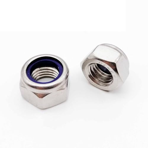 Sicherungsmuttern M2 M2.5 M3 M3.5 M4 M5 M6 M8 M10 M12 M14 M16 304 Edelstahl Schwarz Sechskant Nyloneinsatz Kontermutter Selbstsichernde Kontermutter(Silver,25pcs M3.5) von LATEAU