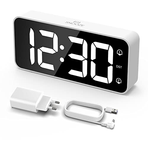 LATEC Wecker Digital, LED Digitaler Wecker mit 2 Alarme Snooze, Digital Uhr mit USB-Ladeanschluss, 0–100% Helligkeitsdimmer, 90–120 dB Alarm Lautstärke, 8 Klingeltönen, 12/24H, Netzbetrieben von LATEC