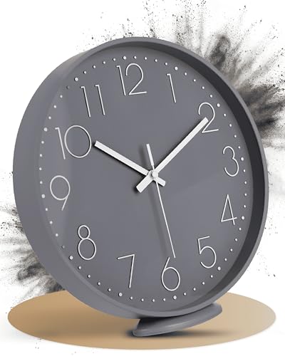LATENO - Wanduhr Zum Aufstellen oder Aufhängen - Grau 20 cm - Lautlos - Klassisch und Modern - Quarz Uhrwerk Ohne Tickgeräusche von LATENO