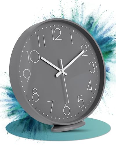 LATENO - Wanduhr Zum Aufstellen Oder Aufhängen - Grau 30 cm - Lautlos - Klassisch Und Modern - Ohne Tickgeräusche - Für Wohnzimmer LATENO - Wanduhr Zum Aufstellen Oder Aufhängen - Grau 30 cm - Lautlos - Klassisch Und Modern - Ohne Tickgeräusche - Für Wohnzimmer von LATENO