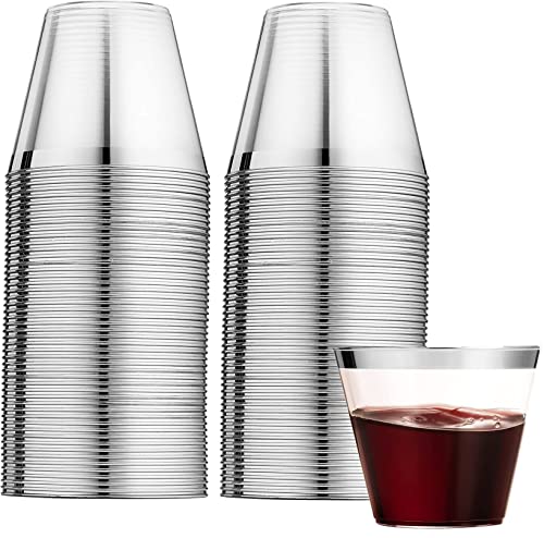 LATERN 60 Stück Plastikbecher mit Silberrand, 270ml Becher aus Kunststoff Wiederverwendbare Trinkbecher Elegante Party Weingläser für Champagner Bier Cocktail Martini Soda Dessert (8,9 x 7,1cm) von LATERN