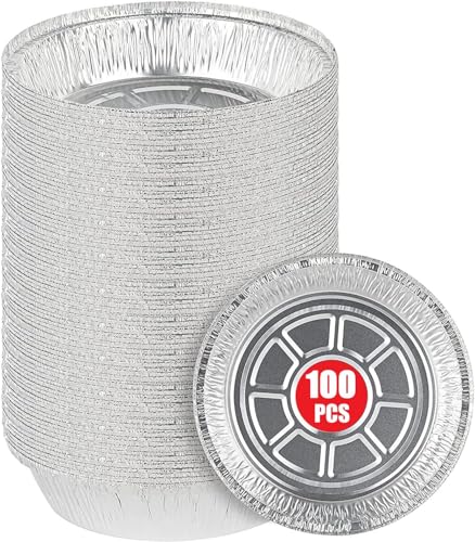 LATERN 100 Stück 18CM Runde Aluminiumfolienschalen, 720ml Einweg-Bratbleche Ofen und Gefriergeeignet Lebensmittel Behälter aus Aluminiumfolie für Party Backen Essen Portion Wegbringen Gastronomie von LATERN