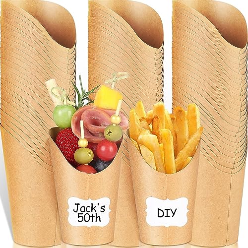 LATERN 100 Stück Einweg Pommes Frites Halter, 360ml Pommes Frites Becher aus Kraftpapier Einweg Party Backförmchen zum Mitnehmen für Wurstwaren Snack Waffel Popcorn Sandwich Dessert Eis von LATERN