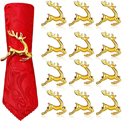 LATERN 12 Stück Weihnachten Rentier Serviettenringe, 6CM Gold Hirsch Serviettenhalter Rentier Serviettenschnalle für Weihnachten Mittagessen Thanksgiving Party Urlaub Hochzeit Tischdekoration von LATERN