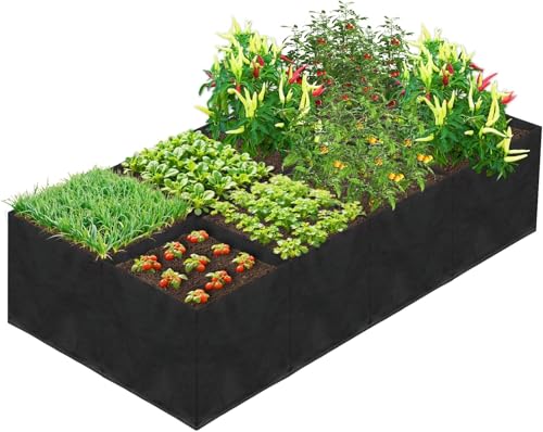 LATERN 128 Gallonen 8 Gitter Stoff Hochbeet, 180CM x 90CM x 30CM Vlies Pflanzbeutel Atmungsaktive Pflanzsäcke Verdickte Wurzelbelüftung Pflanzgefäße mit Tragegriff für Blumen Gemüse Obst von LATERN
