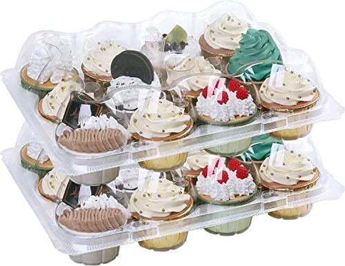 LATERN 15 Stück Cupcake Behälter aus Kunststoff, 12 Löcher Cupcake Halter Stapelbarer Rutschfester Cupcake Träger High Dome Cupcake Boxen mit abnehmbarem Deckel für hohe Zuckerguss Dekoration von LATERN