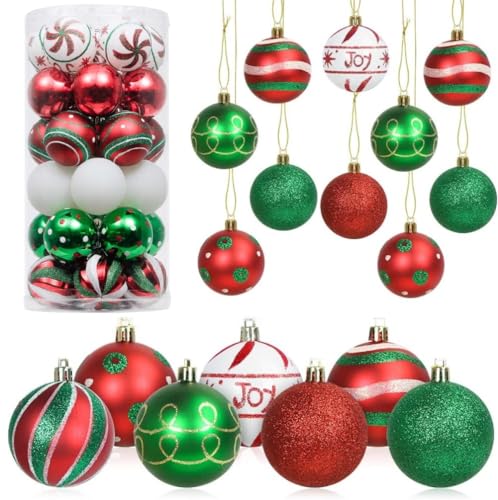 LATERN 24 Stück Weihnachtskugeln, 6CM Rote und Grüne Weihnachtskugel Ornamente Bruchsichere Aufhängen Weihnachtskugeln für Weihnachtsbaum Feiertage Heim Weihnachten Party Dekoration (7 Stile) von LATERN