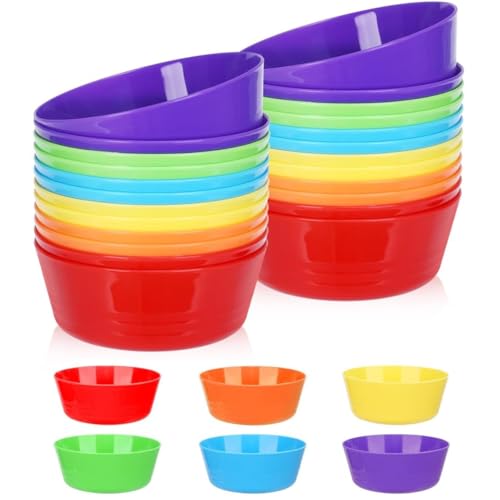 LATERN 24 Stück Wiederverwendbare Plastikschüsseln, 300ml Unzerbrechliche Plastikschüsseln für Kinder Mikrowellen und Spülmaschinenfest für Getreide Suppe Snack Obst Salat (6 Farben) von LATERN