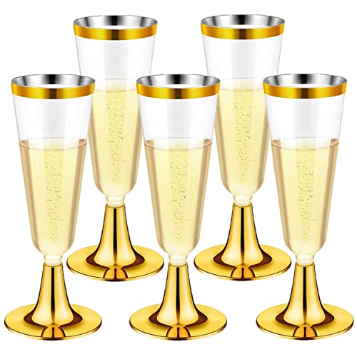 LATERN 30 Stück Champagnerflöten aus Kunststoff, 150ml Gold Champagnergläser Wiederverwendbarer Stiel Party Weinbecher für Garten Hochzeitstag Dusche Parteien (5,5 x 16,5cm) von LATERN