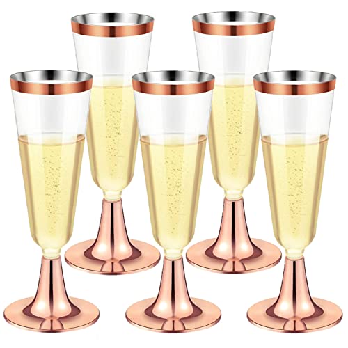 LATERN 30 Stück Champagnerflöten aus Kunststoff, 150ml Roségold Champagnergläser Wiederverwendbarer Stiel Party Weinbecher für Garten Hochzeitstag Dusche Parteien (5,5 x 16,5cm) von LATERN