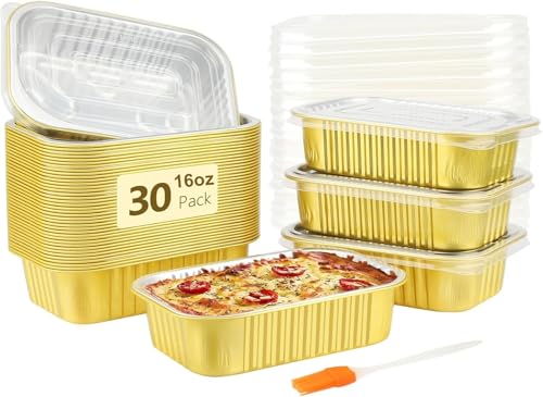 LATERN 30 Stück Kleine Aluminiumformen mit Deckel, 500ml Alufolie Backform Restebehälter Mitnehmen Essensbehälter Mini-Kastenformen zum Backen Kochen Braten Essenszubereitung Gefrierschrank Heizung von LATERN