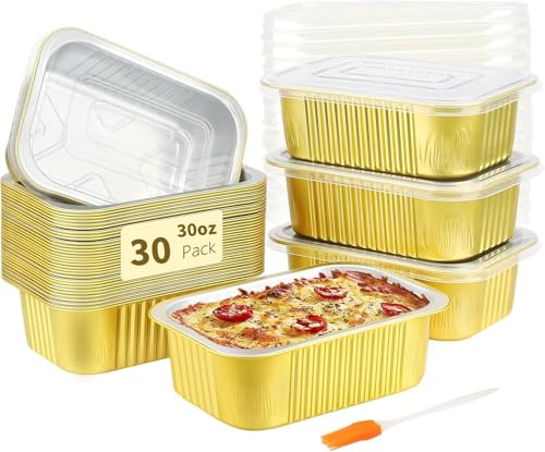 LATERN 30 Stück Kleine Aluminiumformen mit Deckel, 900ml Alufolie Backform Restebehälter Mitnehmen Essensbehälter Mini-Kastenformen zum Backen Kochen Braten Essenszubereitung Gefrierschrank Heizung von LATERN