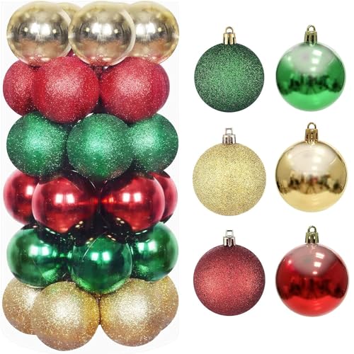 LATERN 30 Stück Weihnachtskugeln, 6CM Rot Grün Gold Weihnachtskugel Ornamente Bruchsichere Aufhängen Weihnachtskugeln für Weihnachtsbaum Feiertage Heim Weihnachten Party Dekoration (6 Stile) von LATERN