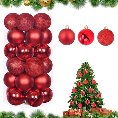 LATERN 30 Stück Weihnachtskugeln, 6CM Rote Weihnachtskugel Ornamente Bruchsichere Aufhängen Weihnachtskugeln für Weihnachtsbaum Feiertage Heim Weihnachten Party Dekoration (3 Stile) von LATERN