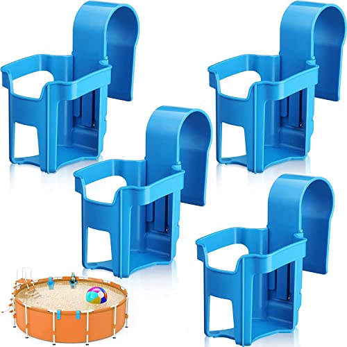 LATERN 4 Stück Getränkehalter am Pool, 9CM x 7CM Kunststoff Getränkehalter für Pool Gartenbecherkorb Passend für 2 Zoll Oder Weniger Runde Obere Stangen (Blau) von LATERN