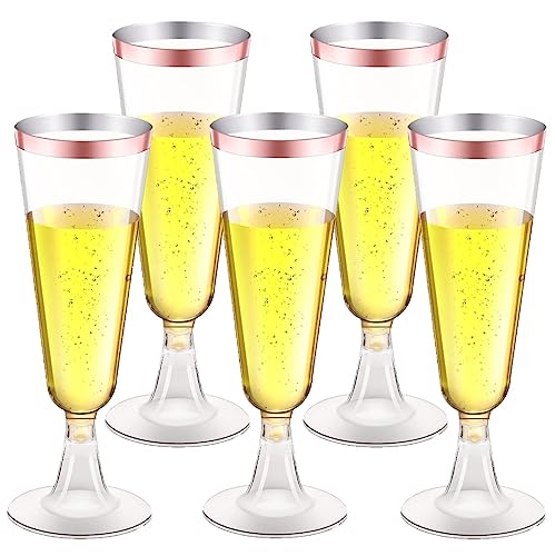 LATERN 50 Stück Champagnergläser mit Roségold Rand, 150ml Champagnergläser aus Kunststoff Wiederverwendbare Party Weinbecher mit Stiel für Garten Hochzeit Jubiläum Dusche Partys (5,5 x 16,5cm) von LATERN