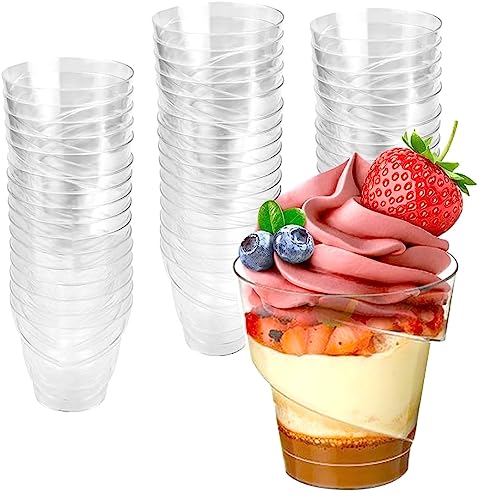 LATERN 50 Stück Kunststoff Dessert Becher, 160ml Spiralförmige Runde Dessertbecher Transparenter Parfait Vorspeisen Becher Wiederverwendbare Servierschüssel für Pudding Mousse Party (7 x 7 cm) von LATERN