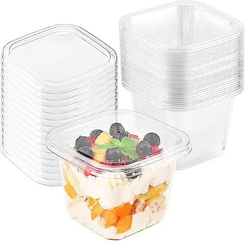 LATERN 50 Stück Kunststoff Dessertbecher mit Deckel, 360ml Quadratische Dessertbecher Transparenter Parfait Vorspeisenbecher Wiederverwendbare Servierschüssel mit Deckel für die Pudding Mousse von LATERN