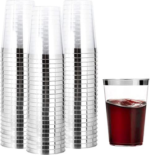 LATERN 50 Stück Plastikbecher mit Silberrand, 360ml Becher aus Kunststoff Wiederverwendbare Trinkbecher Elegante Party Weingläser für Champagner Bier Cocktail Martini Soda Dessert (10,5 x 7,5cm) von LATERN