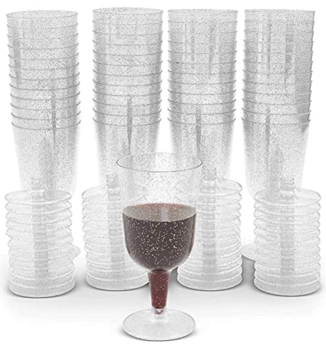 LATERN 50 Stück Silberne Glitzer Weingläser, 170ml Weinverkostungsgläser aus Kunststoff Wiederverwendbare Party Weinbecher mit Stiel Dessertbecher für Whisky Champagner Bier Pudding Mousse Party von LATERN