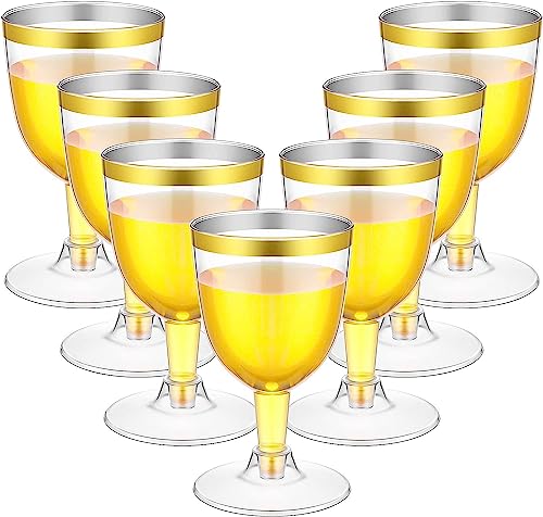LATERN 50 Stück Weingläser mit Goldrand, 170ml Weingläser aus Kunststoff Wiederverwendbare Party Weinbecher mit Stiel für Getränke Whisky Champagner Bier Cocktail Martini (13,5 x 6,5cm) von LATERN