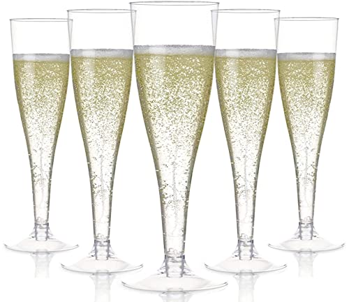 LATERN 54 Stück Champagnerflöten aus Kunststoff, 150ml Klare Champagnergläser Wiederverwendbare Party Weinbecher mit Stiel für Garten Hochzeitstag Duschen Partys (5 x 17cm) von LATERN