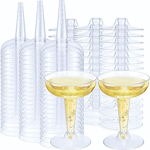 LATERN 60 Stück Kunststoff Champagner Coupé, 120ml Klare Weinprobengläser Wiederverwendbare Cocktailbecher mit Stiel für Whisky Champagner Bier Dessert Pudding Mousse Party (11 x 8,2cm) von LATERN
