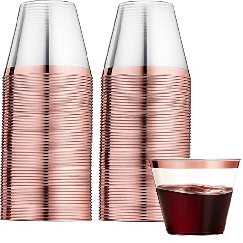 LATERN 60 Stück Plastikbecher mit Roségoldrand, 270ml Becher aus Kunststoff Wiederverwendbare Trinkbecher Elegante Party Weingläser für Champagner Bier Cocktail Martini Soda Dessert (8,9 x 7,1cm) von LATERN