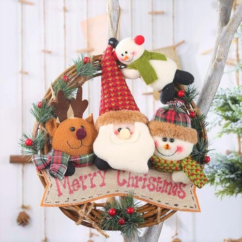 LATERN Weihnachts Puppenkranz, 30CM Weihnachts Puppen Hängekranz Künstlicher Rattan Kiefernblättern Adventskranz mit Elch Weihnachtsmann Schneemann Plüsch für Weihnachten Haustür Fenster Kamin Dekor von LATERN