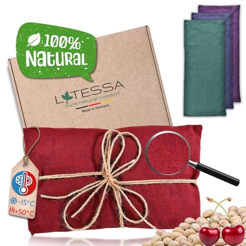 LATESSA® Kirschkernkissen, 100% Leinenstoff, modern & nachhaltig, extra hochwertig, Körnerkissen für Mikrowelle, Nacken, Schulter, Bauch & Rücken, Wärmekissen für Baby Kinder & Erwachsene, rot von LATESSA