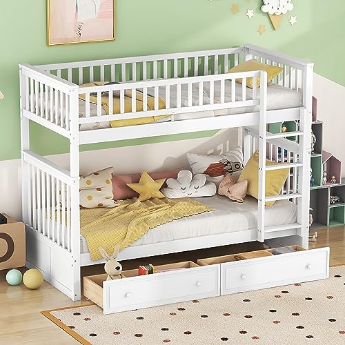 LATICO Etagenbetten für Kinder 90x200 cm, Kinderbett Hochbett mit Leiter, Holzbett mit Rausfallschutz und Lattenrost, umbaubar in Zwei Kinderbetten, Kinder Jugendbett, Funktionsbett, weiß LATICO Etagenbetten für Kinder 90x200 cm, Kinderbett Hochbett mit Leiter, Holzbett mit Rausfallschutz und Lattenrost, umbaubar in Zwei Kinderbetten, Kinder Jugendbett, Funktionsbett, weiß von LATICO