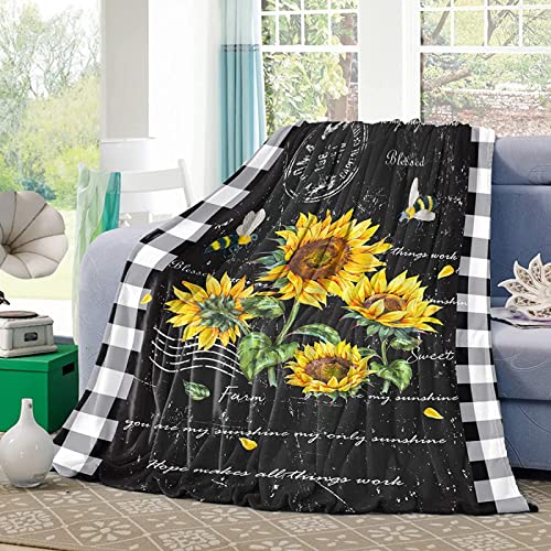 LATIZI 3D Print Schwarz Kuscheldecke 180x200 Sonnenblume Flanell Fleecedecke Weich Flauschige Decke für Bett Sofa Sofadecke Wohnzimmerdecke Deko Camping Wohndecken von LATIZI