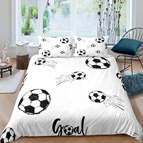 LATIZI Fußball Bettwäsche 135x200 Weich Kuschelig Mikrofaser 3D Druck Thema Sport Bettwäsche-Sets 3 Teilig Schwarz-Weiss Bettbezug + 2 Kissenbezug 80x80 cm mit Reißveschluss von LATIZI