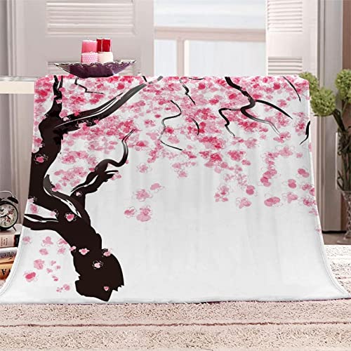 LATIZI Kuscheldecke 140x200 Kirschblüte Japanischer Stil Flanell Fleecedecke 3D Print Weich Flauschige Decke für Bett Sofa Sofadecke Wohnzimmerdecke Deko Camping Wohndecken von LATIZI