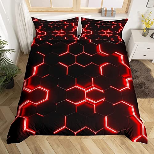 LATIZI Rot Schwarz Bettwäsche 135x200 Weich Kuschelige Mikrofaser 3D Druck Wabe Bettwäsche-Sets Bettbezug und 2 Kissenbezug 80x80 cm mit Reißverschluss von LATIZI