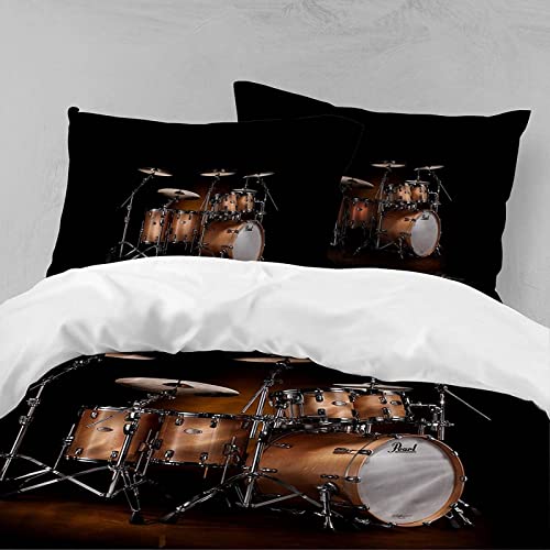 LATIZI Schlagzeug Bettwäsche 135x200 Weich Kuschelige Mikrofaser 3D Druck Schlagzeug Bettwäsche-Sets Bettbezug und 2 Kissenbezug 80x80 cm mit Reißverschluss von LATIZI