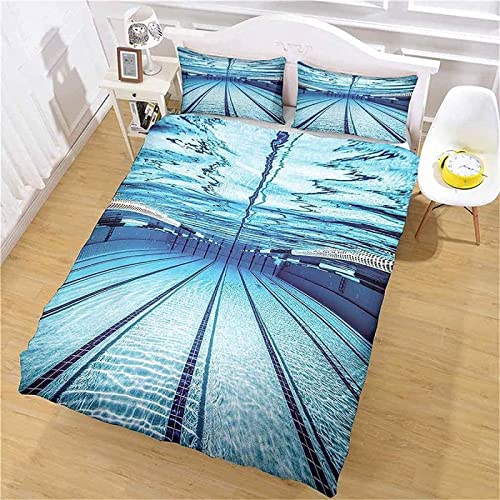 LATIZI Schwimmbad Bettwäsche 140x200 Weich Kuschelige Mikrofaser 3D Druck Schwimmen Bettwäsche-Sets Blau Bettbezug und 2 Kissenbezug 80x80 cm mit Reißverschluss von LATIZI